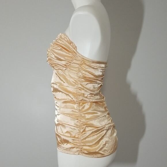 NWOT PrettyLittleThing Champagne Satin Ruched Tube Top - Picture 2 of 7
